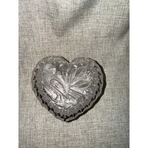 Vintage Hofbauer Crystal Heart Dish: Etched Dove, Frosted Hearts, 1970s